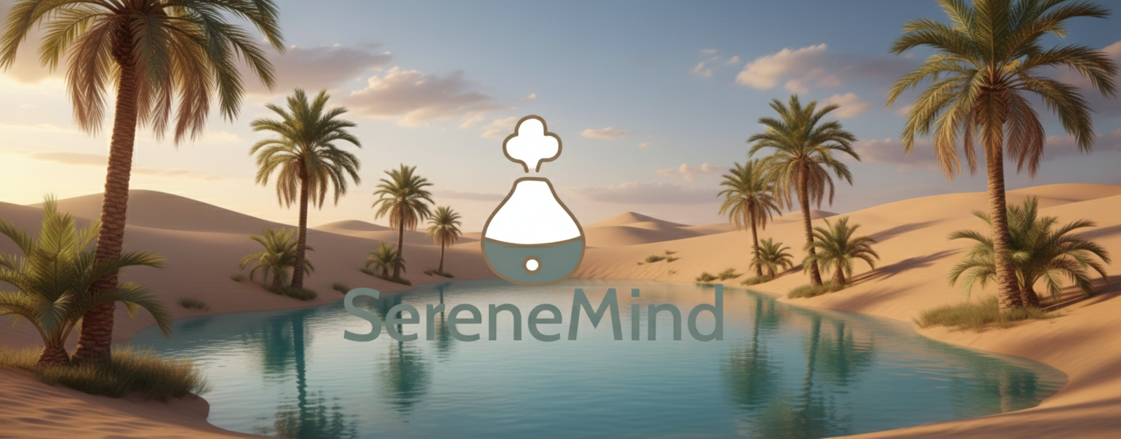 Logo of Serene Mind with a stylized incense burner on a light gray background